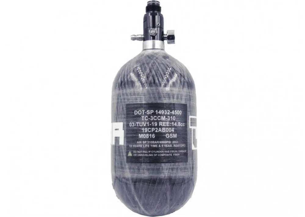 HPA Tank Dominator 68/4500 Carbon 1 litro 310 barų su slėgio matuokliu